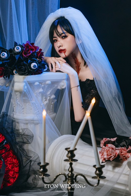 萬聖婚紗,暗黑婚紗,黑紗婚紗照,萬聖節主題佈景,暗黑浪漫